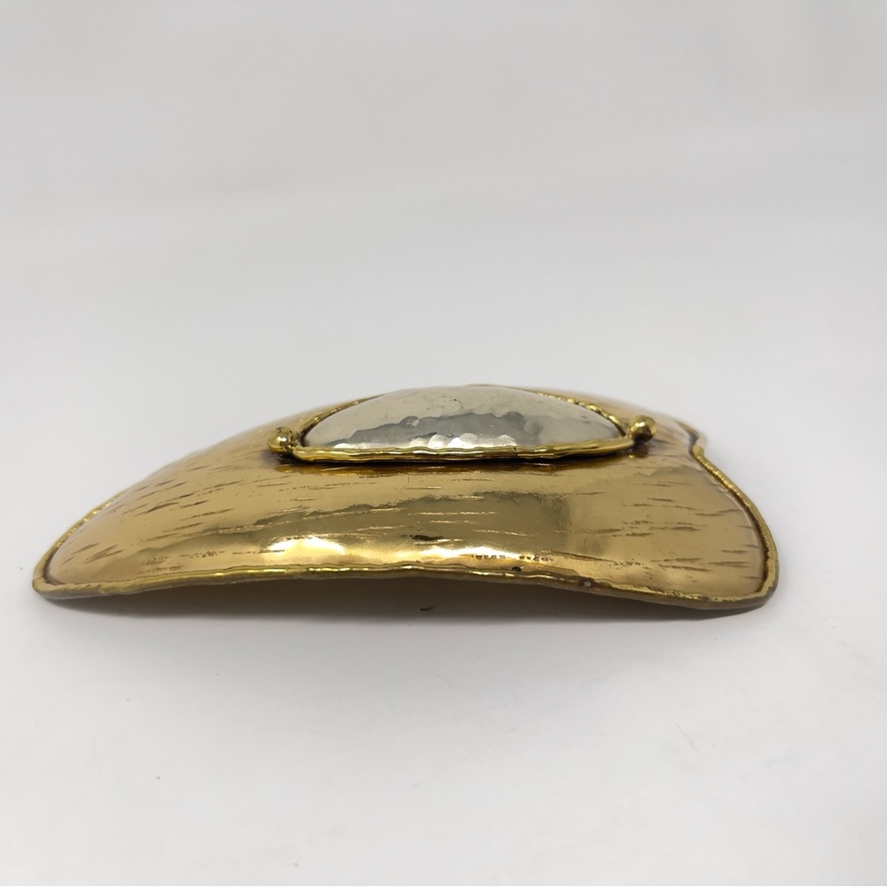 Vintage Gold Abstract Belt Buckle Hammered, Silver Center Statement - Picture 3 of 7